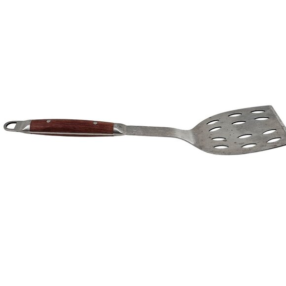 Vintage Stainless Steel Slotted Turner Wooden Handle Multipurpose Hanging Loop - Picture 4 of 9